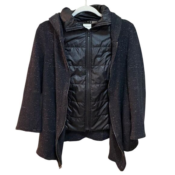 Chicos Zenergy Jacket Womens 0 Black Hooded Quilted Puffer Mid Length Zip Front - Picture 2 of 9